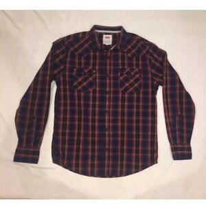 Levis Mens Plaid Vintage Long Sleeve Burgundy Navy Blue Red Tab Medium (316)